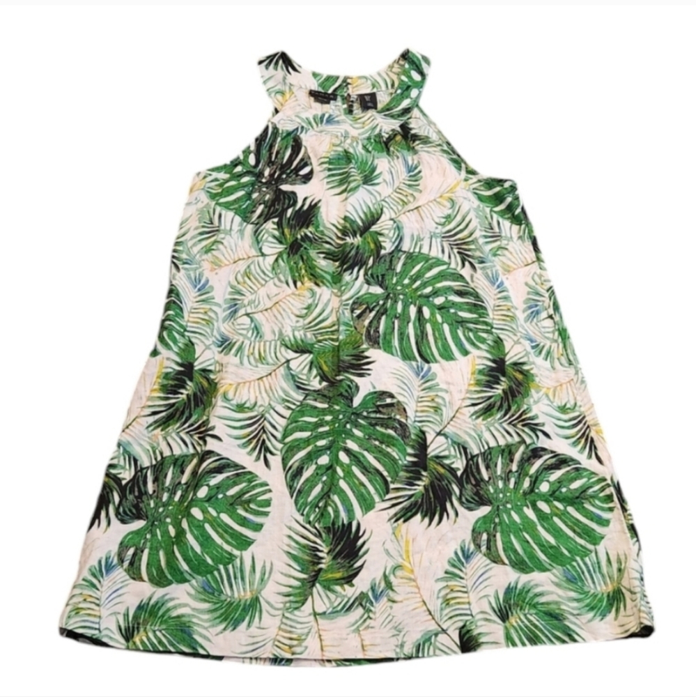 Tahari Tropical Leaf Print Dress 100% Linen